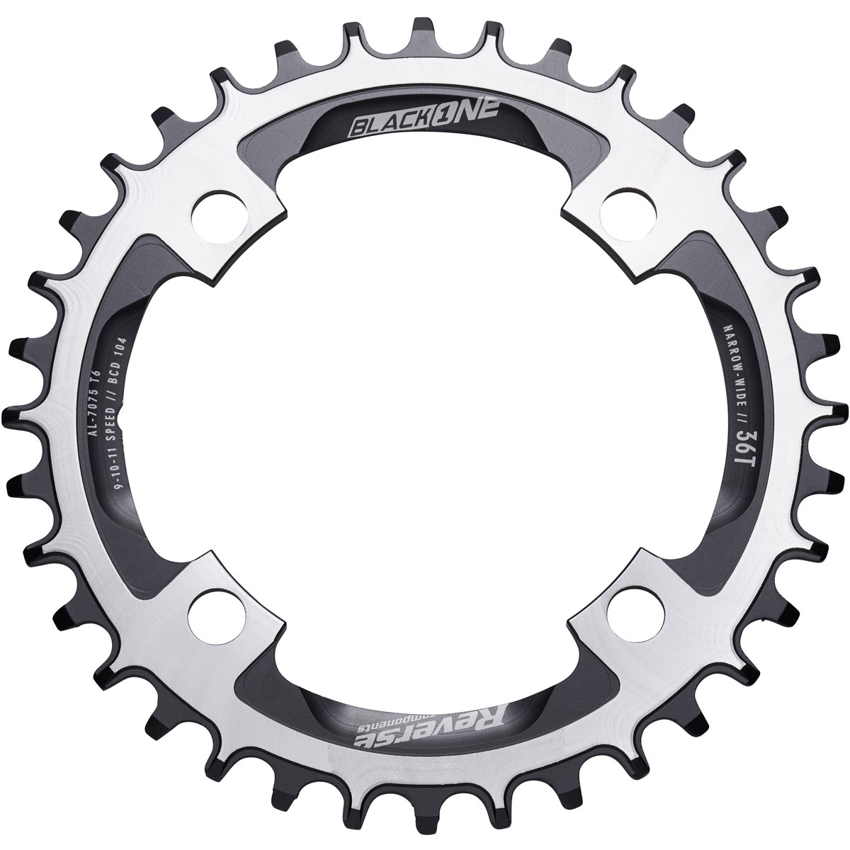 Kettenblatt Black One Narrow Wide 4H, Lochkreis 104mm, Schwarz/Silber